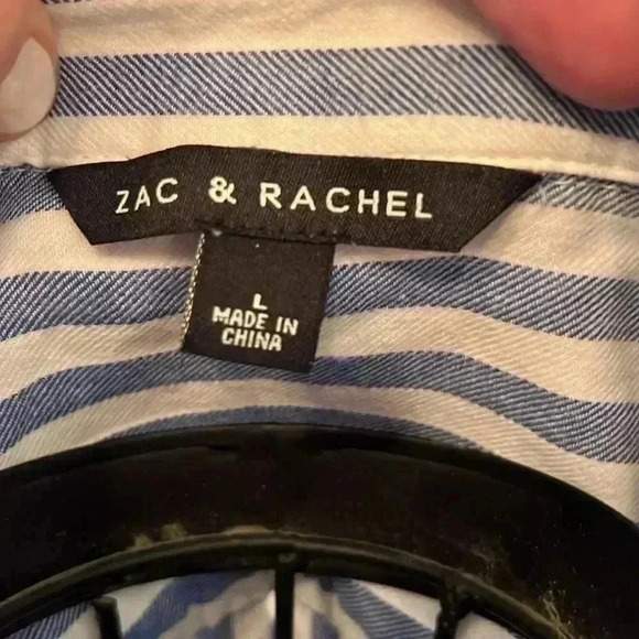 Women's Zac & Rachel Striped Button Up Long Sleeve Tunic Shirt-Sz L - Picture 4 of 5